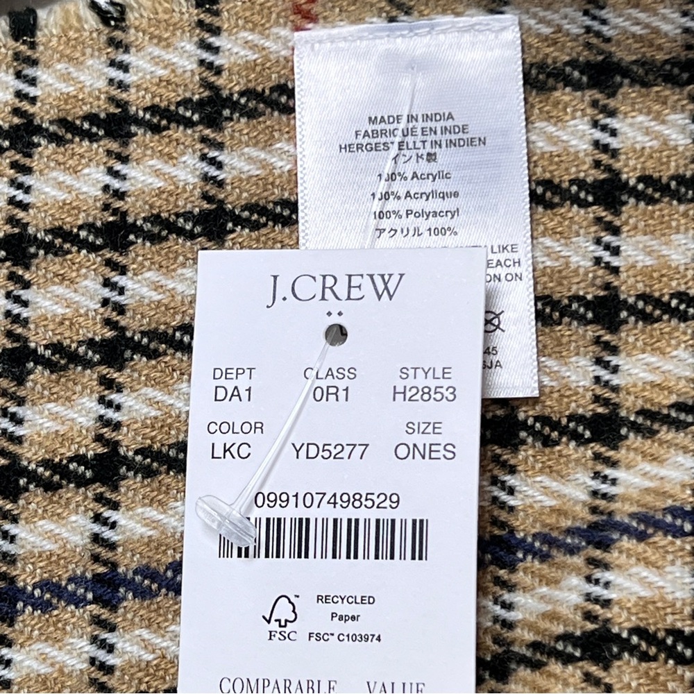 J. Crew NWT Classic Brown Plaid Fringe Scarf One Size - Picture 6 of 8